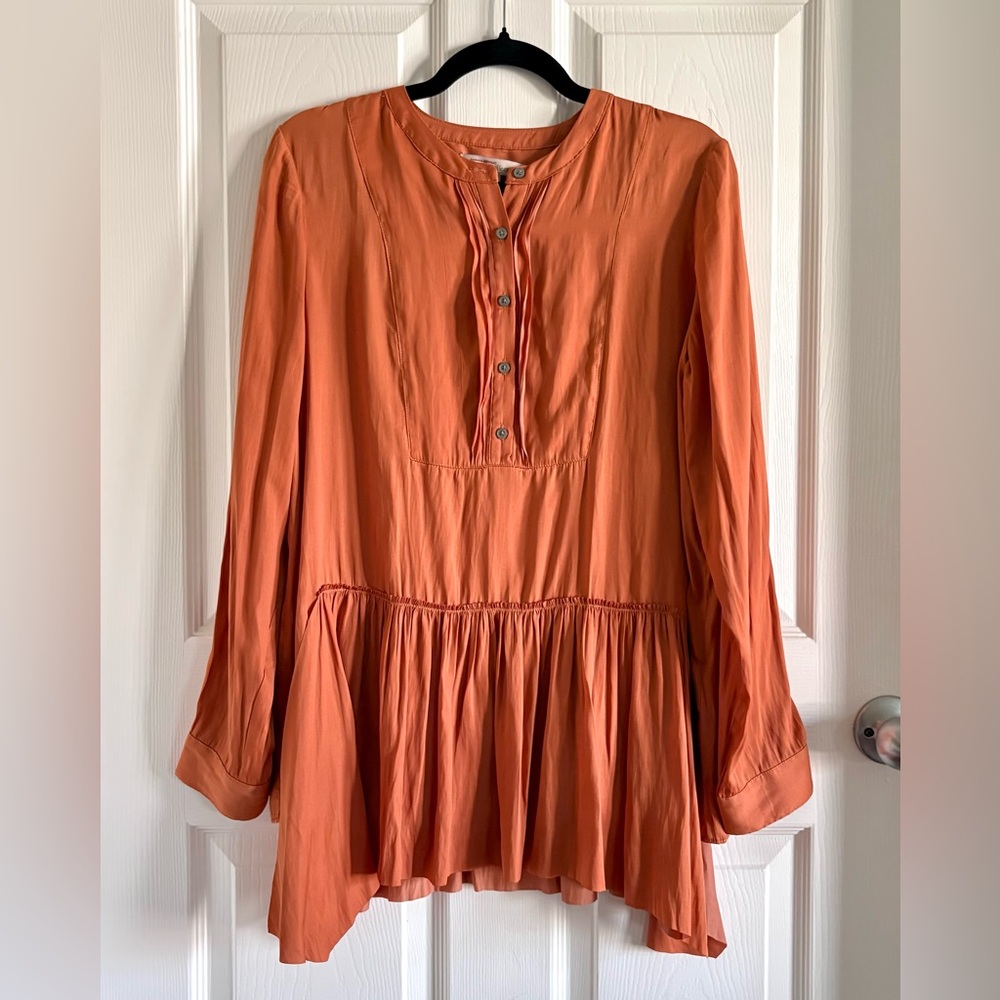 Banana Republic Heritage Collection Tunic Orange Silky Satin Long Sleeve Small